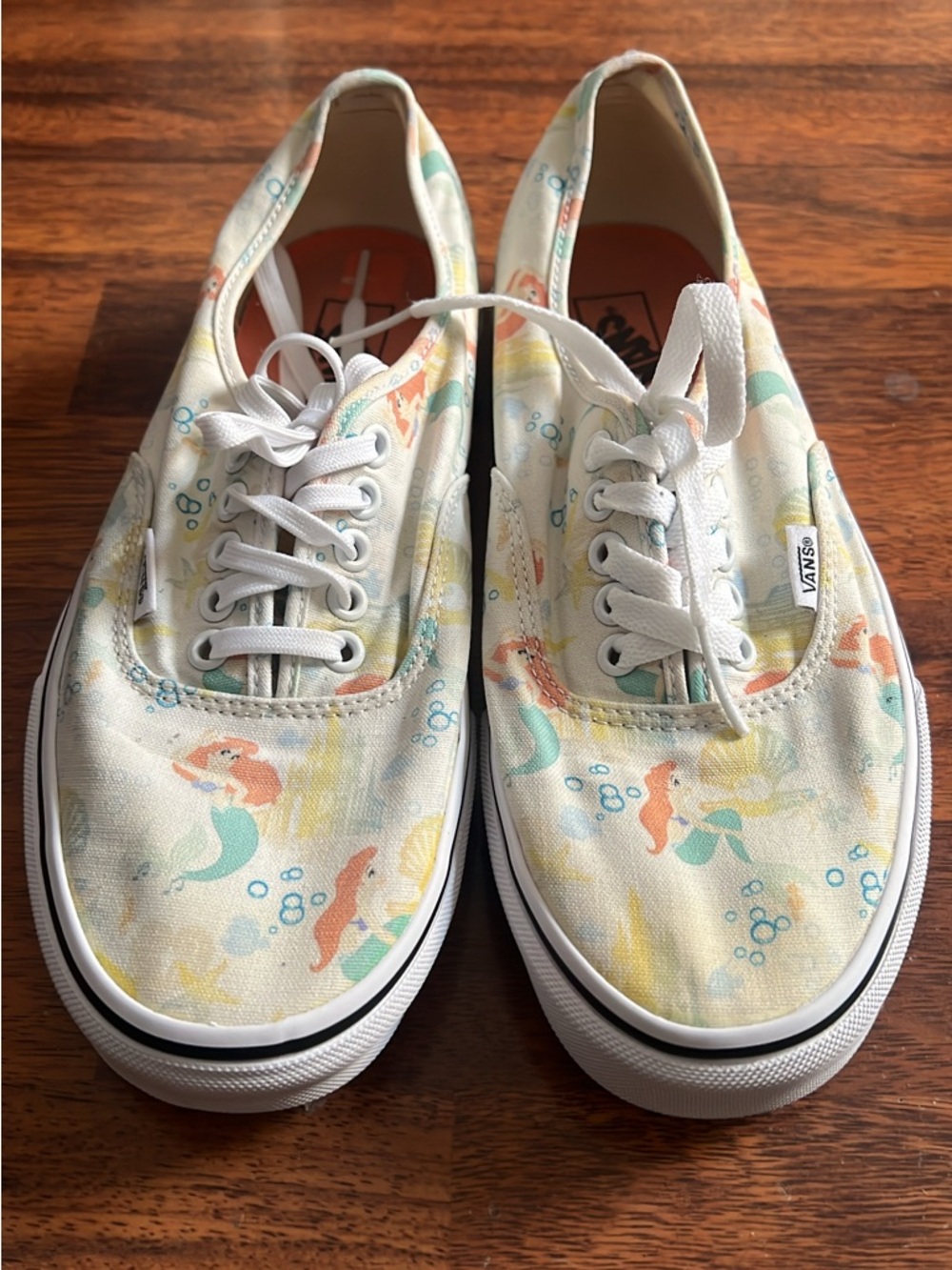 Disney women #9 men 7.5 Canvas Sneakers - White with Pastel Mermaid Print